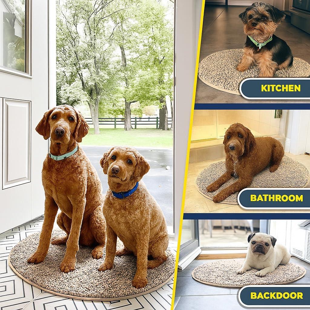 image:imageMuddy Mat Shown on TV Super Absorbent Microfiber Dog Door Mat for Muddy Paws NonSlip Washable Pet Rug Quick Dry Chenille Entryway Carpet Machine Washable Indoor Outdoor Mat Black Round 6ftBeige