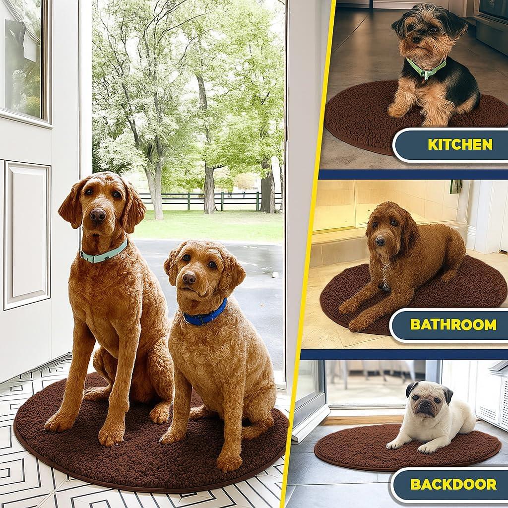 image:imageMuddy Mat Shown on TV Super Absorbent Microfiber Dog Door Mat for Muddy Paws NonSlip Washable Pet Rug Quick Dry Chenille Entryway Carpet Machine Washable Indoor Outdoor Mat Black Round 6ftChocolate Brown