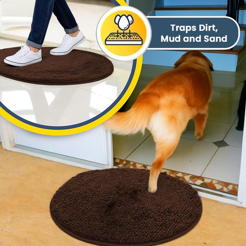 image:imageMuddy Mat Shown on TV Super Absorbent Microfiber Dog Door Mat for Muddy Paws NonSlip Washable Pet Rug Quick Dry Chenille Entryway Carpet Machine Washable Indoor Outdoor Mat Black Round 6ftChocolate Brown