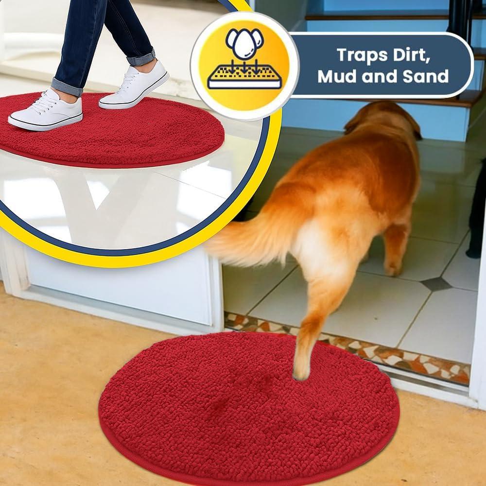 image:imageMuddy Mat Shown on TV Super Absorbent Microfiber Dog Door Mat for Muddy Paws NonSlip Washable Pet Rug Quick Dry Chenille Entryway Carpet Machine Washable Indoor Outdoor Mat Black Round 6ftRed