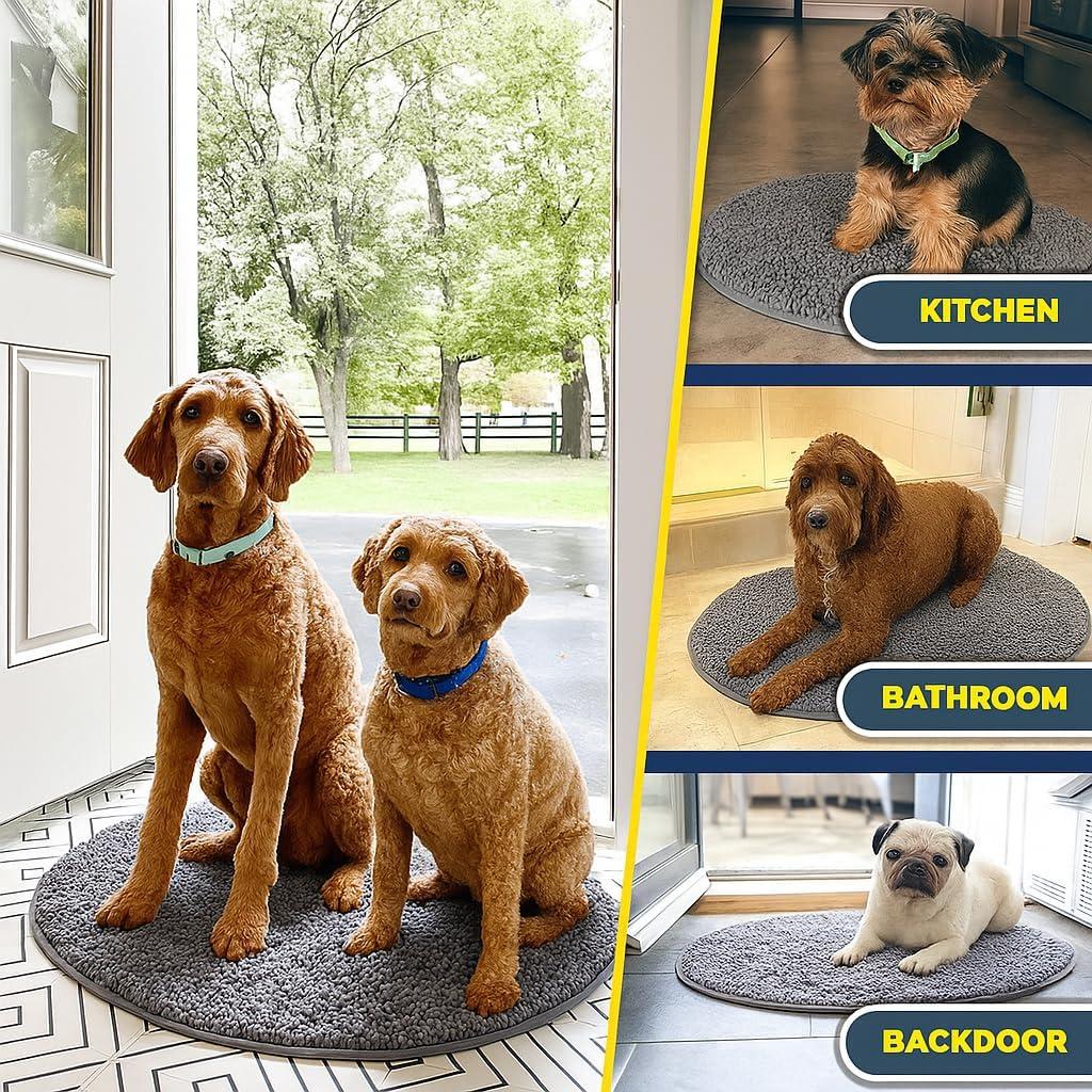 image:imageMuddy Mat Shown on TV Super Absorbent Microfiber Dog Door Mat for Muddy Paws NonSlip Washable Pet Rug Quick Dry Chenille Entryway Carpet Machine Washable Indoor Outdoor Mat Black Round 6ftGrey