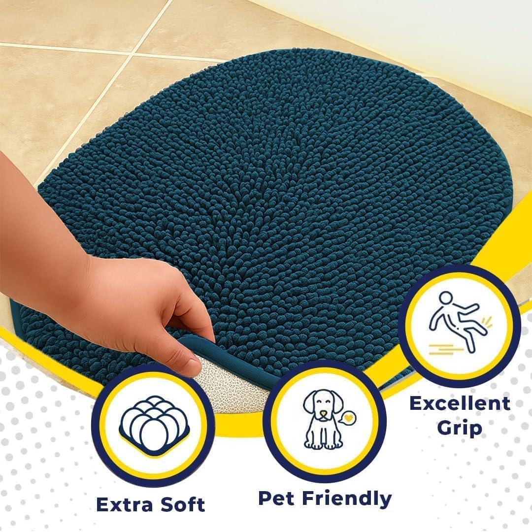 image:imageMuddy Mat Shown on TV Super Absorbent Microfiber Dog Door Mat for Muddy Paws NonSlip Washable Pet Rug Quick Dry Chenille Entryway Carpet Machine Washable Indoor Outdoor Mat Black Round 6ftAtlantic Blue