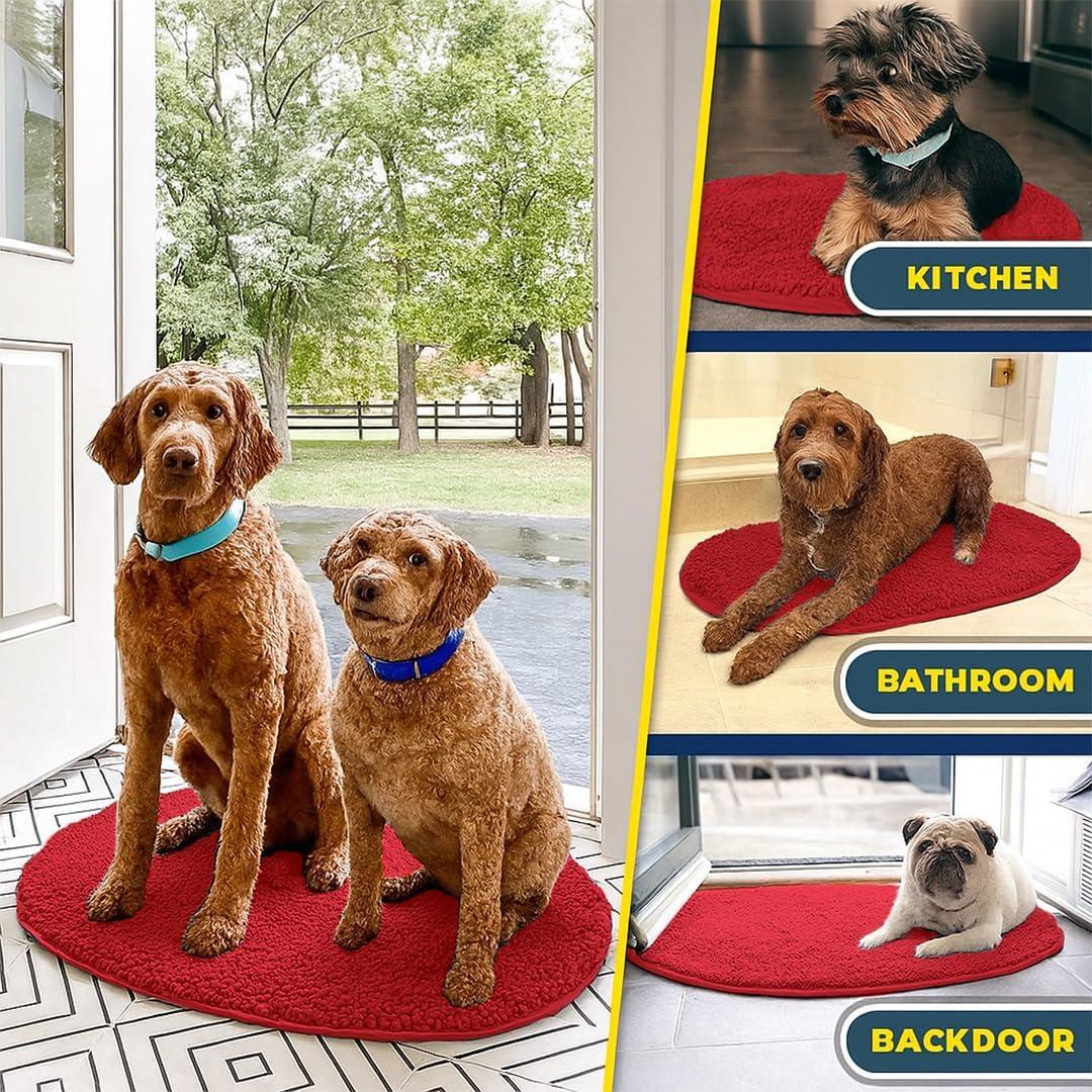 image:imageMuddy Mat Shown on TV Super Absorbent Microfiber Dog Door Mat for Muddy PawsNonSlip Washable Pet RugQuick Dry Chenille Entryway CarpetMachine Washable AtlanticBlue Oval 3ft x 5ftRed