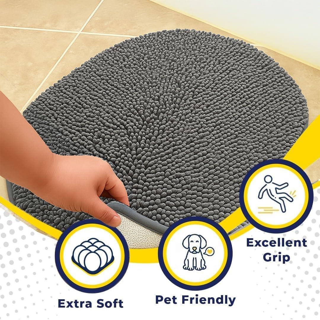 image:imageMuddy Mat Shown on TV Super Absorbent Microfiber Dog Door Mat for Muddy PawsNonSlip Washable Pet RugQuick Dry Chenille Entryway CarpetMachine Washable AtlanticBlue Oval 3ft x 5ftGrey