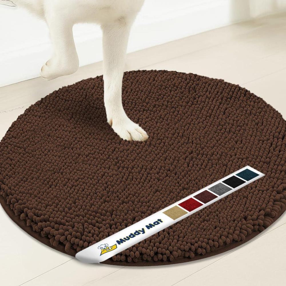image:imageMuddy Mat Shown on TV Super Absorbent Microfiber Dog Door Mat for Muddy Paws NonSlip Washable Pet Rug Quick Dry Chenille Entryway Carpet Machine Washable Indoor Outdoor Mat Black Round 6ftChocolate Brown