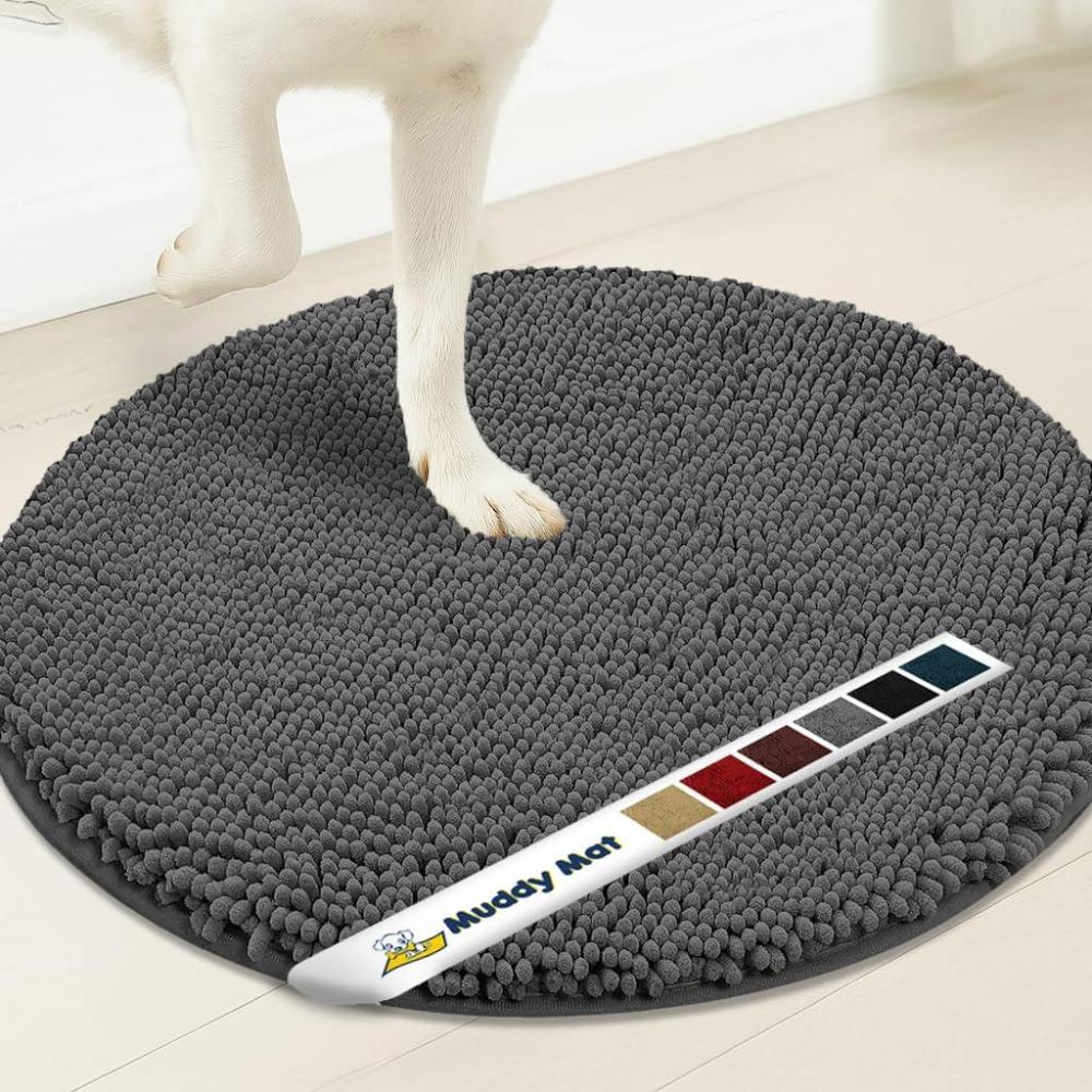 image:imageMuddy Mat Shown on TV Super Absorbent Microfiber Dog Door Mat for Muddy Paws NonSlip Washable Pet Rug Quick Dry Chenille Entryway Carpet Machine Washable Indoor Outdoor Mat Black Round 6ftGrey