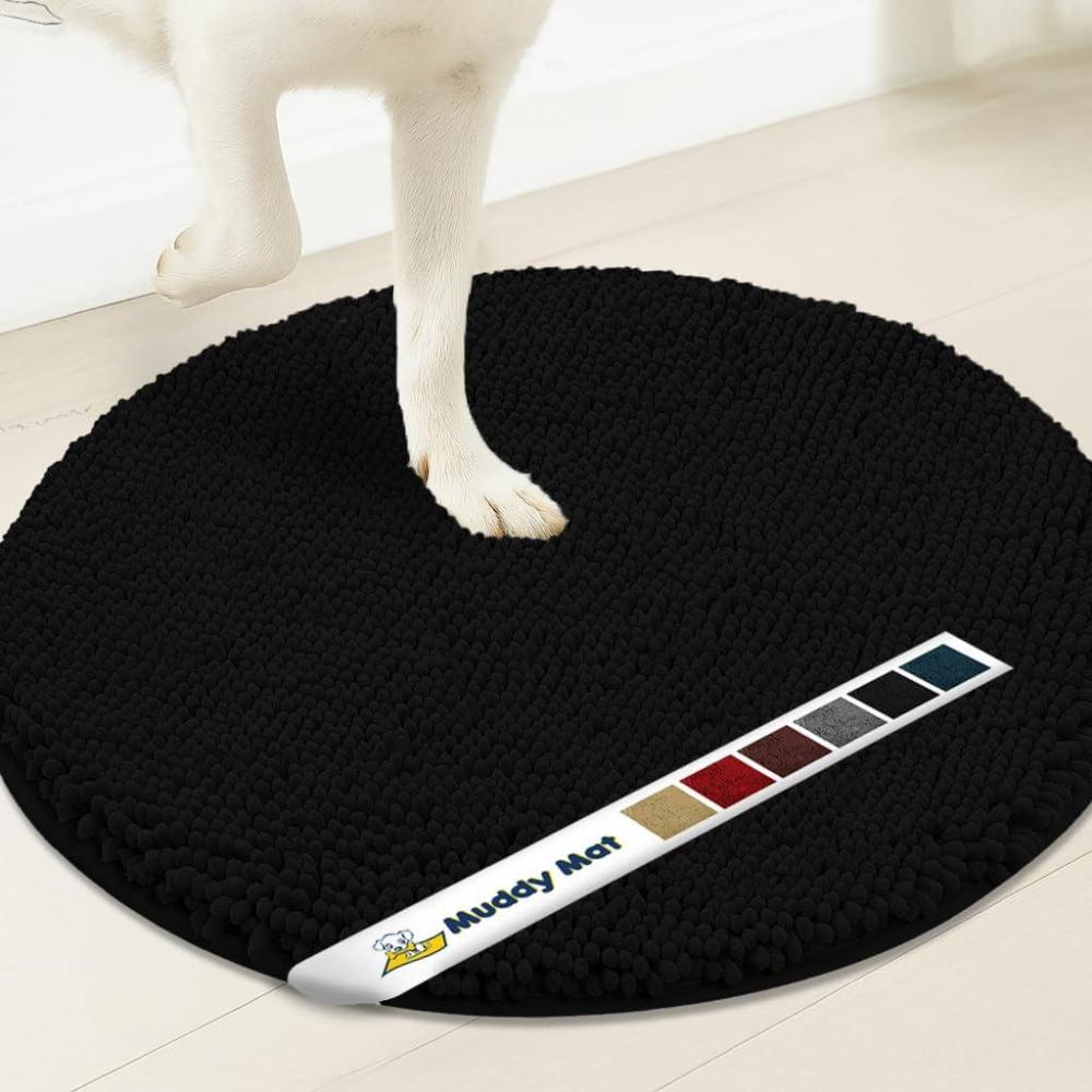 image:imageMuddy Mat Shown on TV Super Absorbent Microfiber Dog Door Mat for Muddy Paws NonSlip Washable Pet Rug Quick Dry Chenille Entryway Carpet Machine Washable Indoor Outdoor Mat Black Round 6ftBlack