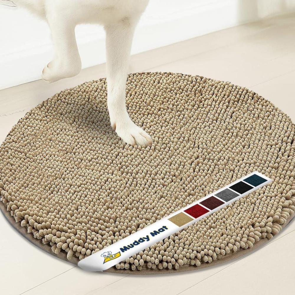 image:imageMuddy Mat Shown on TV Super Absorbent Microfiber Dog Door Mat for Muddy Paws NonSlip Washable Pet Rug Quick Dry Chenille Entryway Carpet Machine Washable Indoor Outdoor Mat Black Round 6ftBeige