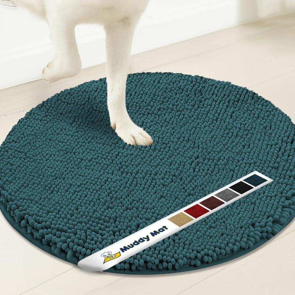 image:imageMuddy Mat Shown on TV Super Absorbent Microfiber Dog Door Mat for Muddy Paws NonSlip Washable Pet Rug Quick Dry Chenille Entryway Carpet Machine Washable Indoor Outdoor Mat Black Round 6ftAtlantic Blue