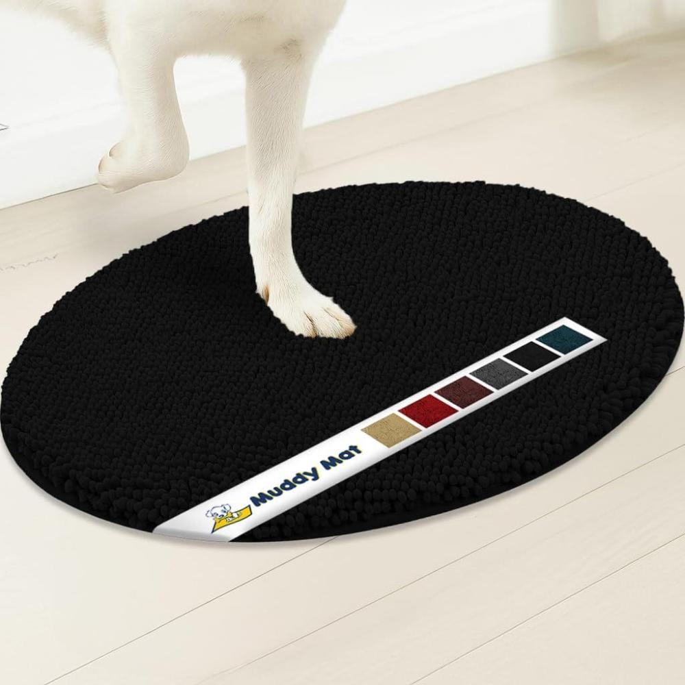 image:imageMuddy Mat Shown on TV Super Absorbent Microfiber Dog Door Mat for Muddy PawsNonSlip Washable Pet RugQuick Dry Chenille Entryway CarpetMachine Washable AtlanticBlue Oval 3ft x 5ftBlack