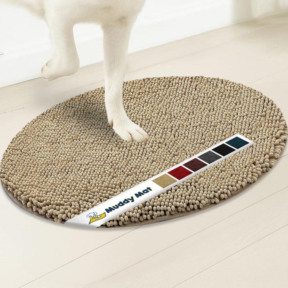 image:imageMuddy Mat Shown on TV Super Absorbent Microfiber Dog Door Mat for Muddy PawsNonSlip Washable Pet RugQuick Dry Chenille Entryway CarpetMachine Washable AtlanticBlue Oval 3ft x 5ftBeige