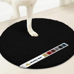 Muddy Mat® Shown on TV – Super Absorbent Microfiber Dog Door Mat for Muddy Paws, Non-Slip Washable Pet Rug, Quick Dry Chenille Entryway Carpet, Machine Washable Indoor Outdoor Mat, Black Round 6ft(Black)
