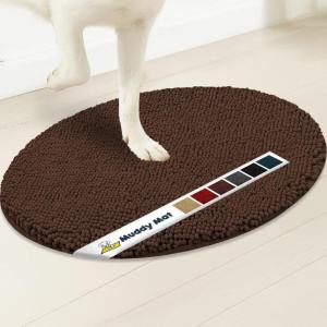 Muddy Mat® Shown on TV – Super Absorbent Microfiber Dog Door Mat for Muddy Paws,Non-Slip Washable Pet Rug,Quick Dry Chenille Entryway Carpet,Machine Washable, AtlanticBlue Oval 3ft x 5ft(Chocolate Brown)