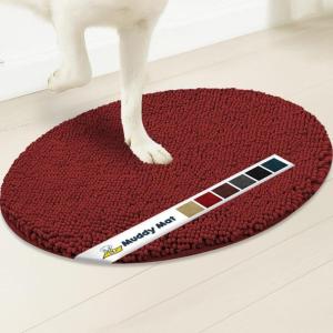 Muddy Mat® Shown on TV – Super Absorbent Microfiber Dog Door Mat for Muddy Paws,Non-Slip Washable Pet Rug,Quick Dry Chenille Entryway Carpet,Machine Washable, AtlanticBlue Oval 3ft x 5ft(Red)