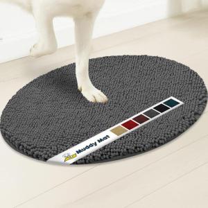 Muddy Mat® Shown on TV – Super Absorbent Microfiber Dog Door Mat for Muddy Paws,Non-Slip Washable Pet Rug,Quick Dry Chenille Entryway Carpet,Machine Washable, AtlanticBlue Oval 3ft x 5ft(Grey)