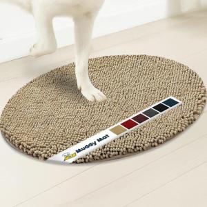 Muddy Mat® Shown on TV – Super Absorbent Microfiber Dog Door Mat for Muddy Paws,Non-Slip Washable Pet Rug,Quick Dry Chenille Entryway Carpet,Machine Washable, AtlanticBlue Oval 3ft x 5ft(Beige)