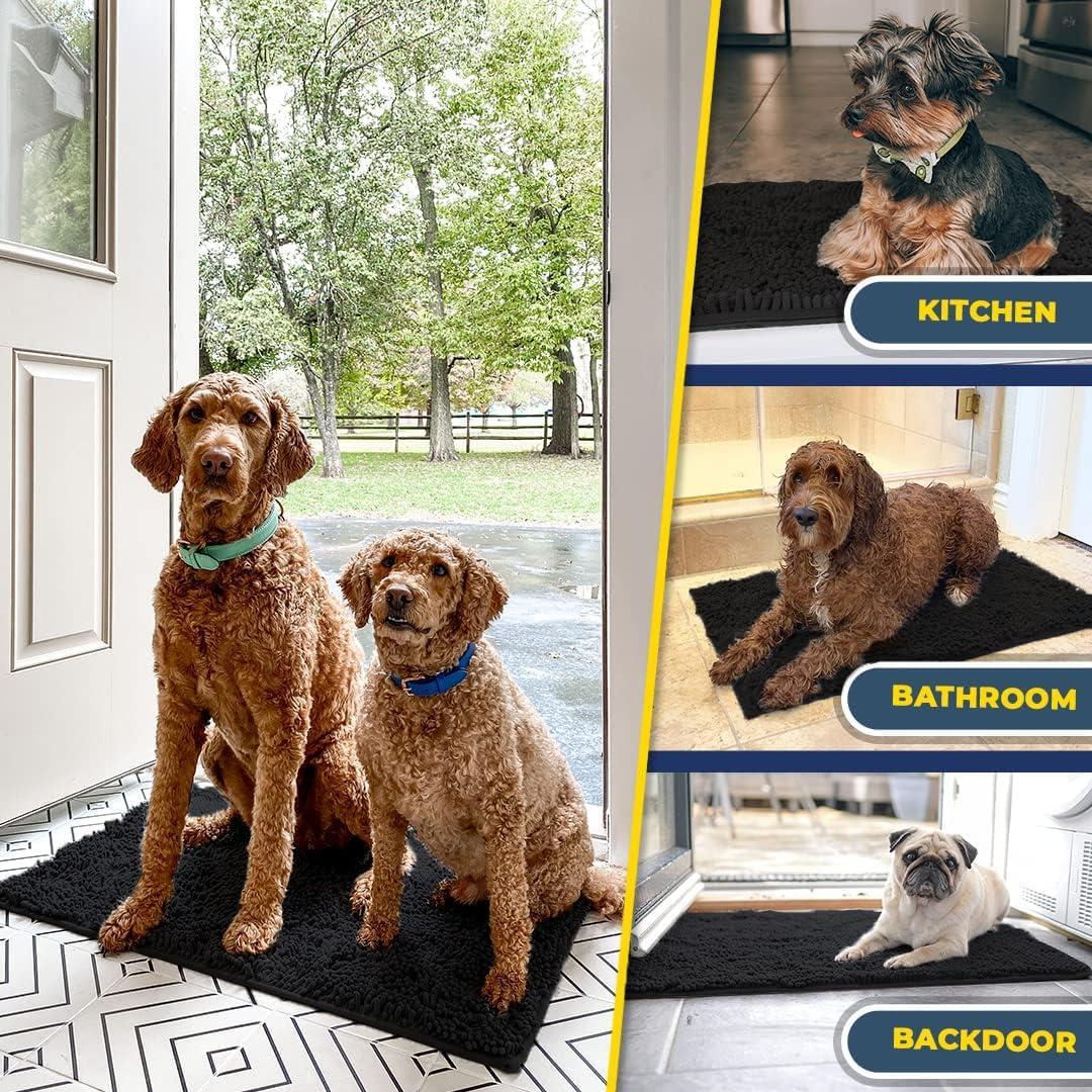 image:imageMuddy Mat 2Piece Set ASSEENONTV Highly Absorbent Microfiber Dog Door Mat and Pet Rug Non Slip Thick Washable Area Mat Soft Chenille for Kitchen Bathroom Bedroom and Outdoor Black Small amp Medium
