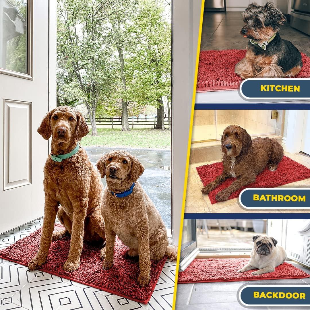 image:imageMuddy Mat 2Piece Set ASSEENONTV Highly Absorbent Microfiber Dog Door Mat and Pet Rug Non Slip Thick Washable Area Mat Soft Chenille for Kitchen Bathroom Bedroom and Outdoor Red Small amp Medium