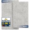 Muddy Mat 2-Piece Set AS-SEEN-ON-TV Highly Absorbent Microfiber Dog Door Mat and Pet Rug, Non Slip Thick Washable Area Mat Soft Chenille for Kitchen Bathroom Bedroom and Outdoor- White Small & Medium