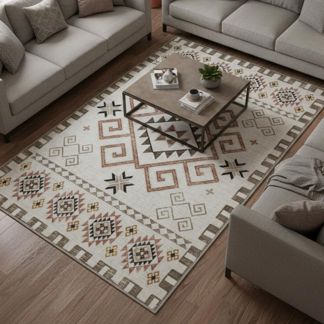image:imageMuddy Mat Muddy Carpet Cipher 5ft x 7ft Washable Area Rugs for Living Room Bedroom amp Dining Room Modern Soft Low Pile Non Slip Carpet Pet Friendly Waterproof Foldable Rugs for HomeSedona