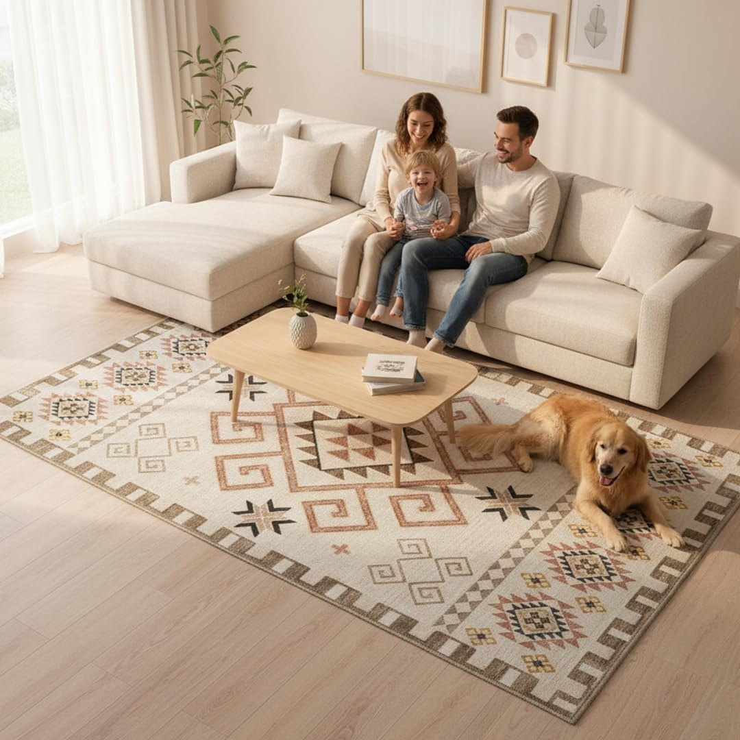 image:imageMuddy Mat Muddy Carpet Cipher 5ft x 7ft Washable Area Rugs for Living Room Bedroom amp Dining Room Modern Soft Low Pile Non Slip Carpet Pet Friendly Waterproof Foldable Rugs for HomeSedona