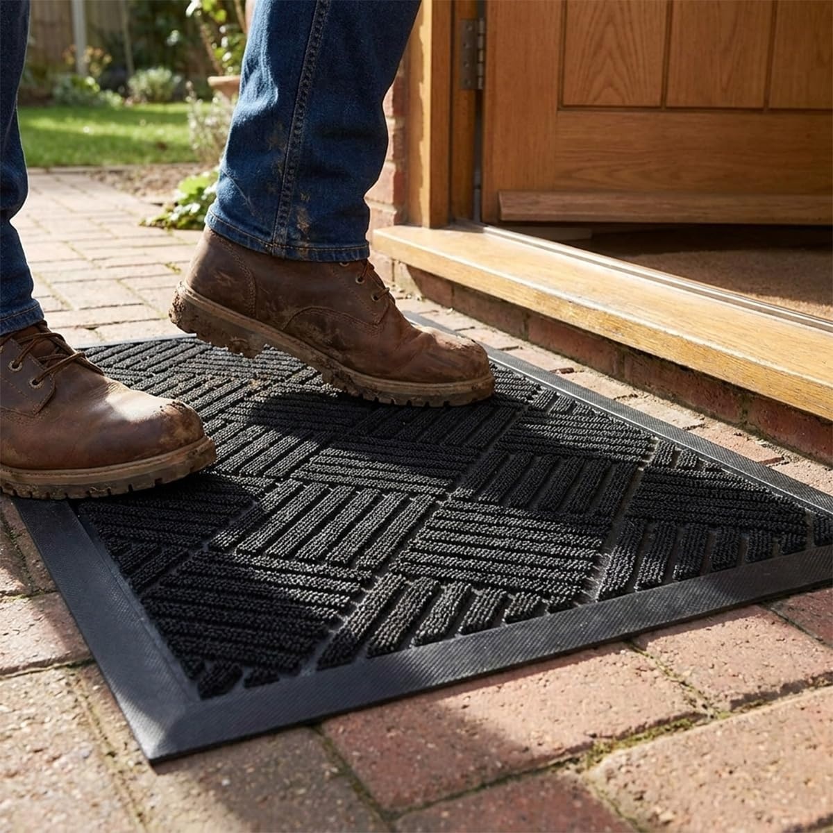 image:imageMuddy Mat Meshy Mat Door Mat HeavyDuty QuickDry Floor Mat Sand amp Dirt Trapper for Indoor amp Outdoor Ideal for Entrance Patios amp GaragesLowProfileNonSlipWashable Arch Brown 16x24x04Cross Diamond Black