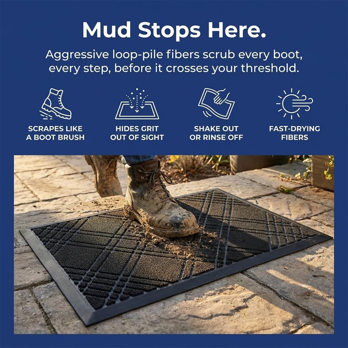 image:imageMuddy Mat Meshy Mat Door Mat HeavyDuty QuickDry Floor Mat Sand amp Dirt Trapper for Indoor amp Outdoor Ideal for Entrance Patios amp GaragesLowProfileNonSlipWashable Arch Brown 16x24x04Cross Black