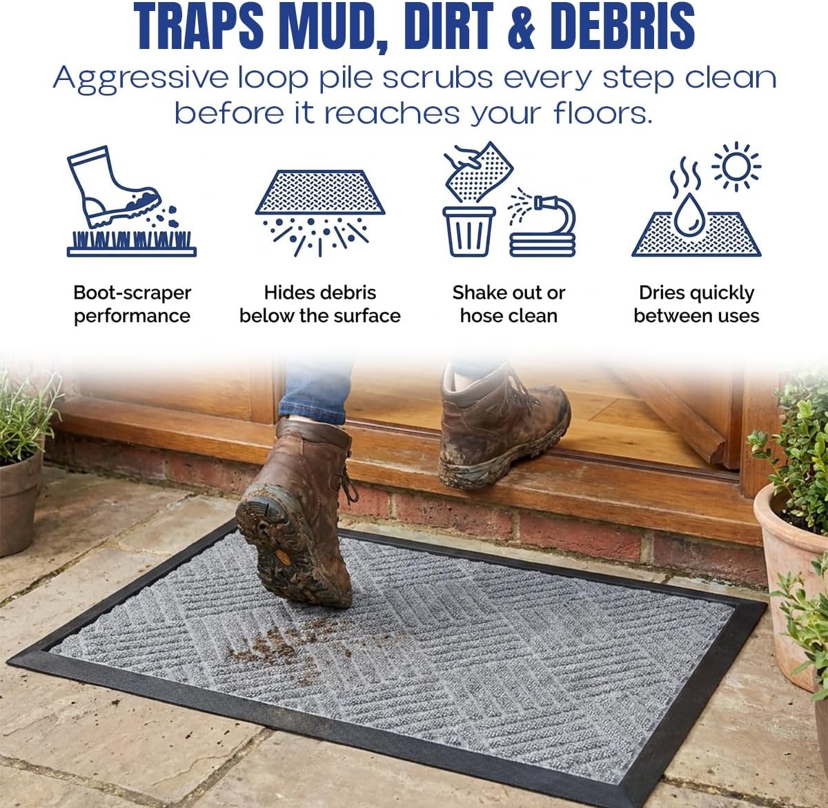 image:imageMuddy Mat Meshy Mat Door Mat HeavyDuty QuickDry Floor Mat Sand amp Dirt Trapper for Indoor amp Outdoor Ideal for Entrance Patios amp GaragesLowProfileNonSlipWashable Arch Brown 16x24x04Cross Diamond Grey