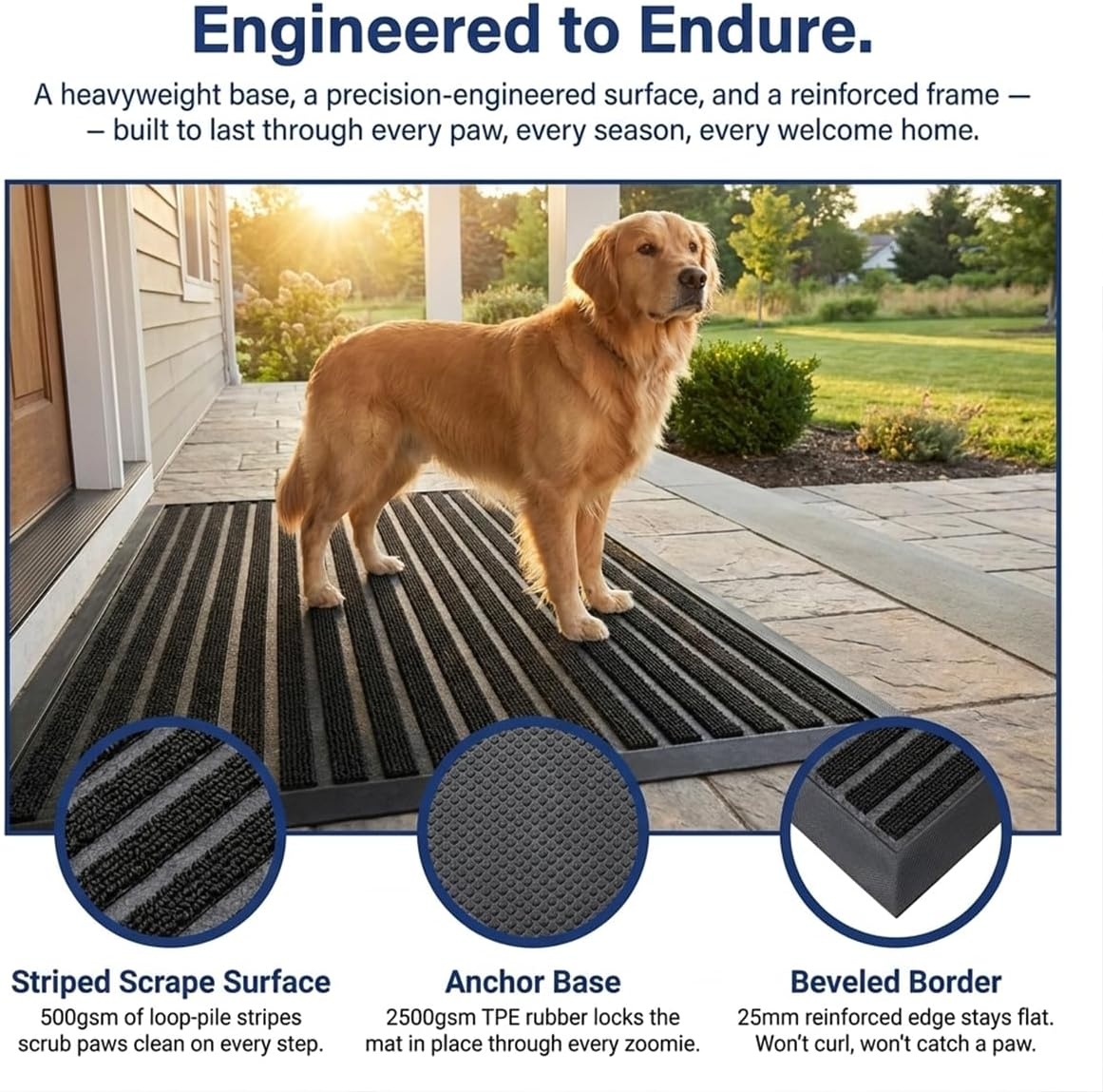 image:imageMuddy Mat Meshy Mat Door Mat HeavyDuty QuickDry Floor Mat Sand amp Dirt Trapper for Indoor amp Outdoor Ideal for Entrance Patios amp GaragesLowProfileNonSlipWashable Frame Black 16x24x024Stripe Black