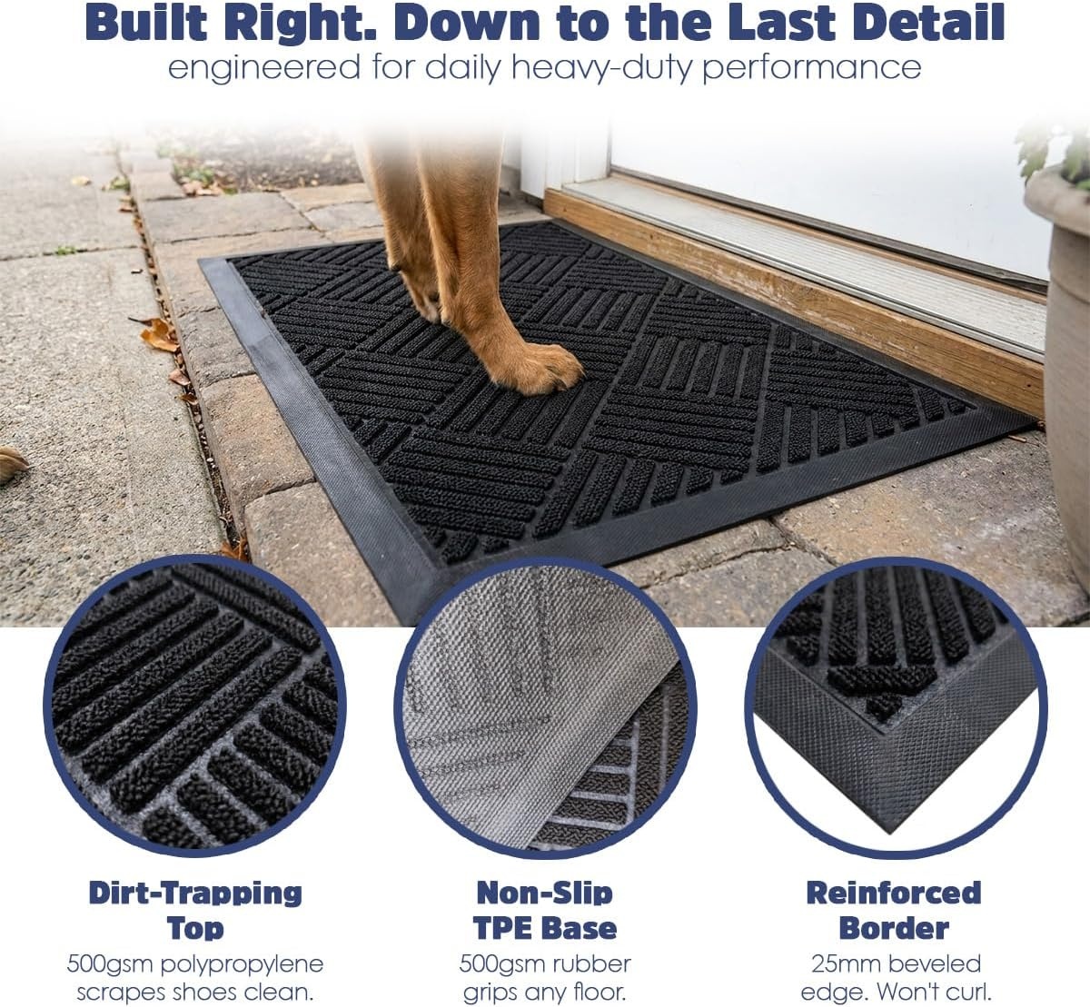 image:imageMuddy Mat Meshy Mat Door Mat HeavyDuty QuickDry Floor Mat Sand amp Dirt Trapper for Indoor amp Outdoor Ideal for Entrance Patios amp GaragesLowProfileNonSlipWashable Frame Black 16x24x024Cross Diamond Black