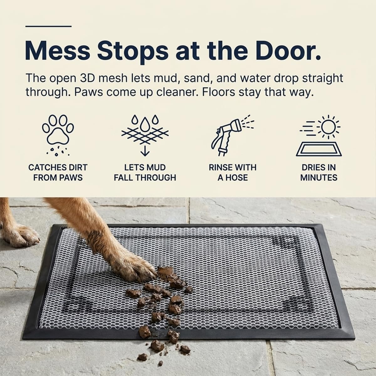 image:imageMuddy Mat Meshy Mat Door Mat HeavyDuty QuickDry Floor Mat Sand amp Dirt Trapper for Indoor amp Outdoor Ideal for Entrance Patios amp GaragesLowProfileNonSlipWashable Frame Black 16x24x024Border