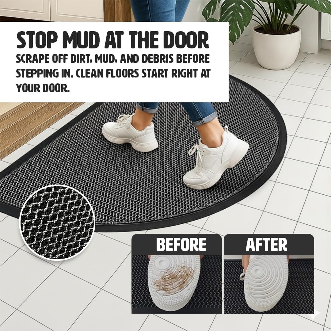image:imageMuddy Mat Meshy Mat SemiCircle Door Mat HeavyDuty QuickDry Floor Mat Sand amp Dirt Trapper for Indoor amp Outdoor Ideal for Entrance Patios amp Garages NonSlip Washable Grey 17x30x04Grey