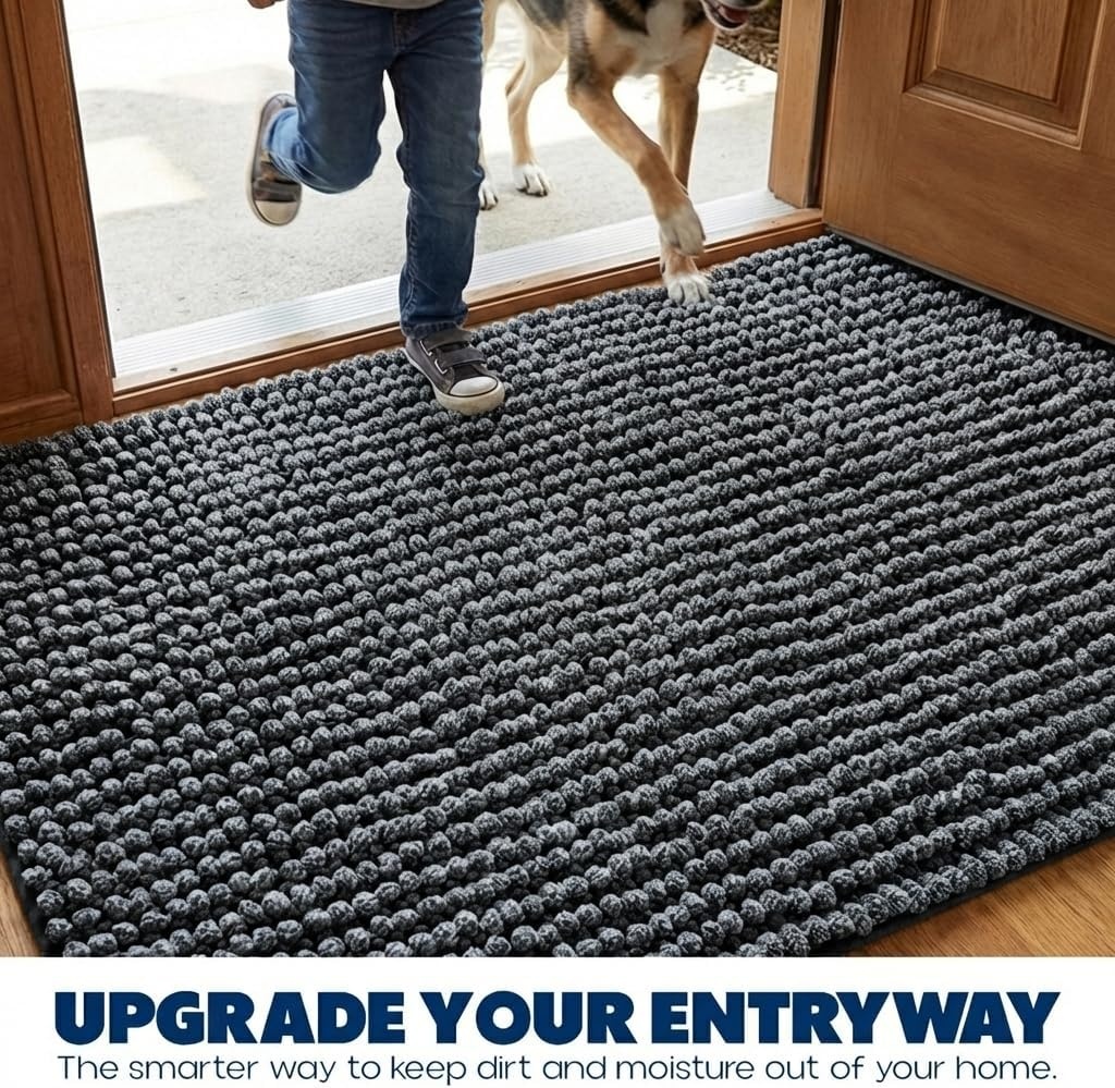image:imageMuddy Mat TrapMax Indoor Dog Door Mat amp Bathroom Rugs Non Slip Chenille Entryway Rug for Muddy Paws Super Absorbent Washable Front Door Mat Quick Dry Bath Mat Black 18 x 28Black
