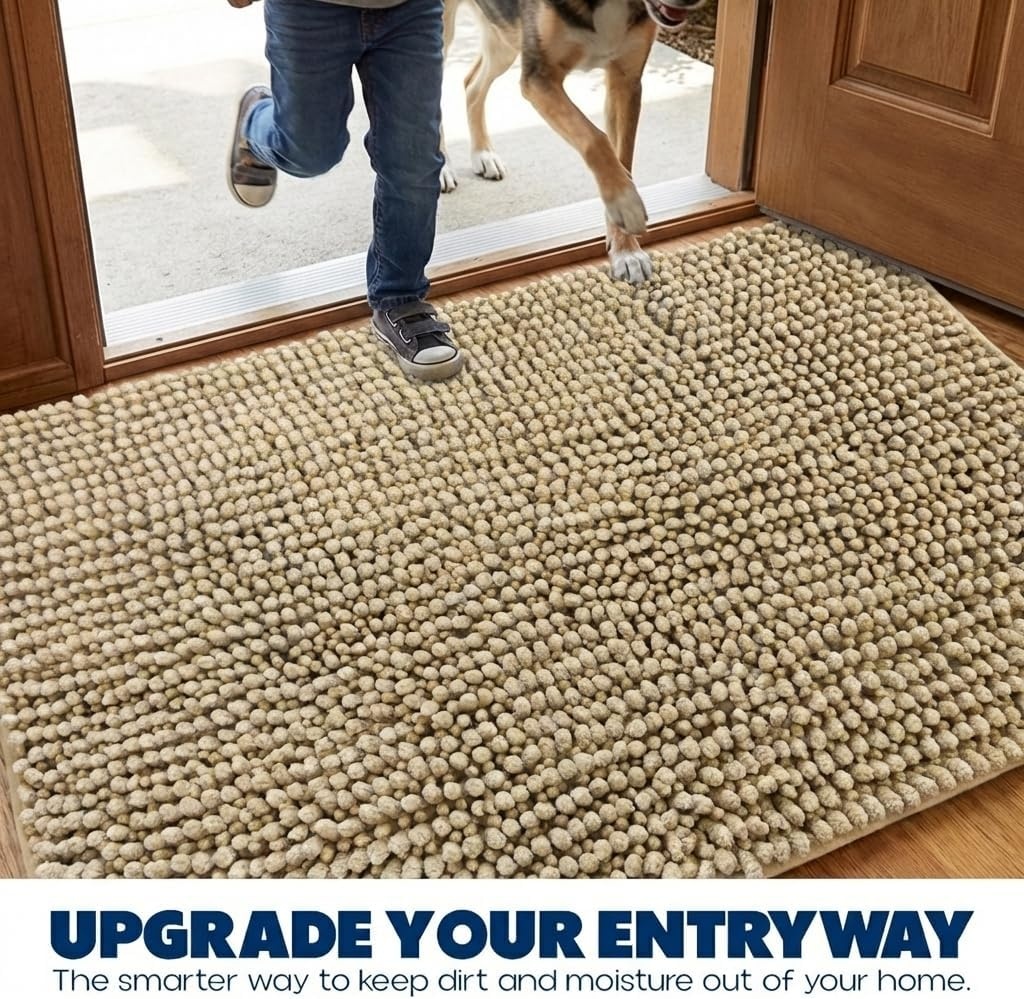 image:imageMuddy Mat TrapMax Indoor Dog Door Mat amp Bathroom Rugs Non Slip Chenille Entryway Rug for Muddy Paws Super Absorbent Washable Front Door Mat Quick Dry Bath Mat Black 18 x 28Beige