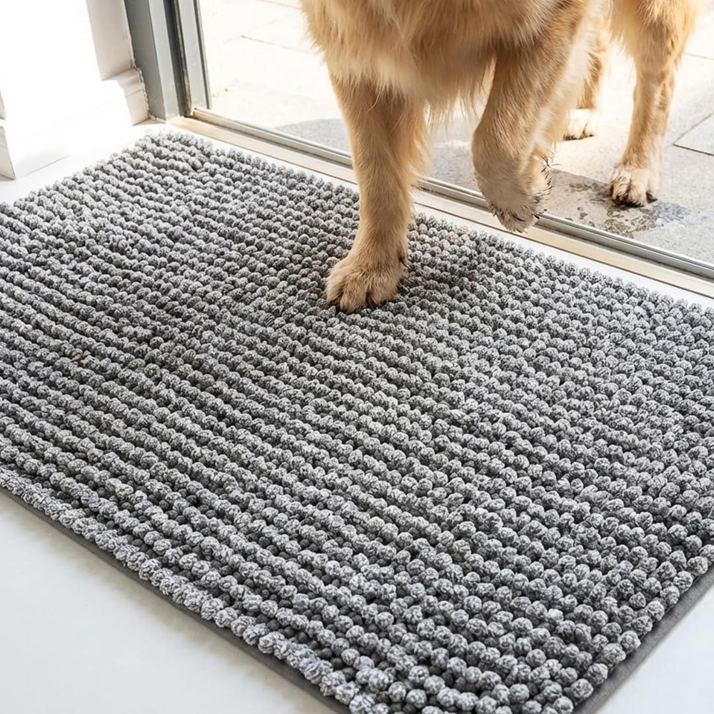 image:imageMuddy Mat TrapMax Indoor Dog Door Mat amp Bathroom Rugs  Non Slip Chenille Entryway Rug for Muddy Paws Super Absorbent Washable Front Door Mat Quick Dry Bath Mat  Black 18 x 28Grey