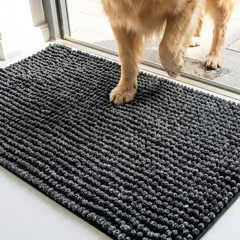 image:imageMuddy Mat TrapMax Indoor Dog Door Mat amp Bathroom Rugs  Non Slip Chenille Entryway Rug for Muddy Paws Super Absorbent Washable Front Door Mat Quick Dry Bath Mat  Black 18 x 28Black